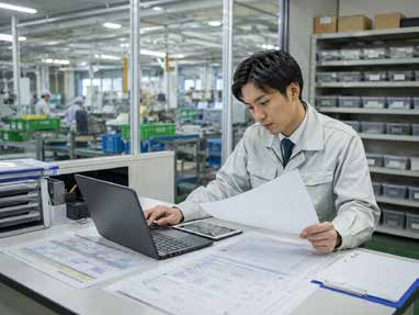 製造現場と連携する生産管理の様子